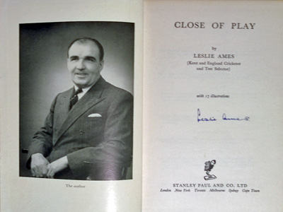 Les-Ames-autobiography-close-of-play-kent-cricket-signed-1953